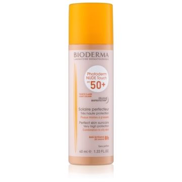 Bioderma Photoderm Nude Touch fluid tonifiant de protecție pentru piele mixtă și grasă SPF 50+