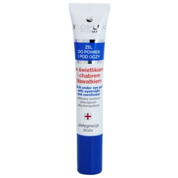 FlosLek Pharma Eye Care Gel pentru  jurul ochilor cu un luminator și albastrele