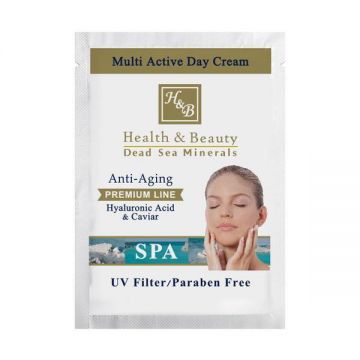 Mostra Crema de fata de zi, multi-activa, Health and Beauty Dead Sea, cu Acid Hialuronic si extract de Caviar, fara parabeni, cu filtru UV, 3ml Mostra Crema de fata de zi, multi-activa, Health and Beauty Dead Sea, cu Acid Hialuronic si extract de Caviar, fara parabeni, cu filtru UV, 3ml