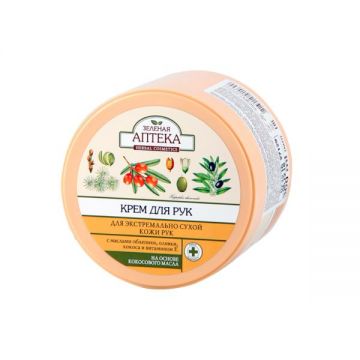 Crema Nutritiva pentru Maini Uscate cu Uleiuri de Cocos si Catina Zelenaya Apteka, 300ml