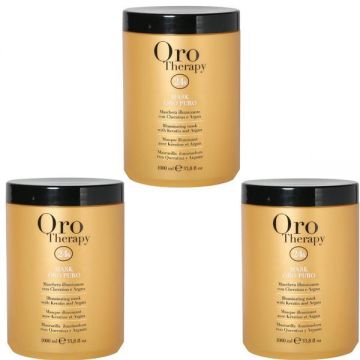 Pachet 3 x Masca Iluminatoare cu Cheratina si Argan - Fanola Oro Therapy Illuminating Mask with Keratin and Argan, 1000ml
