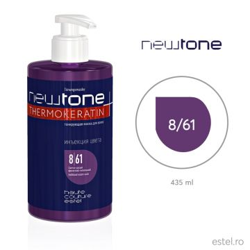 Masca nuantatoare pentru par cu keratina Haute Couture NEWTONE, 8/61 Castaniu deschis violet-gri, 435 ml