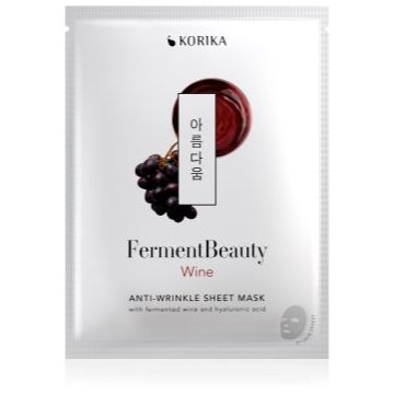 KORIKA FermentBeauty Anti-wrinkle Face Sheet Mask with Fermented Wine and Hyaluronic Acid mască facială de pânză cu efect anti-rid, cu vin fermentat și acid hialuronic