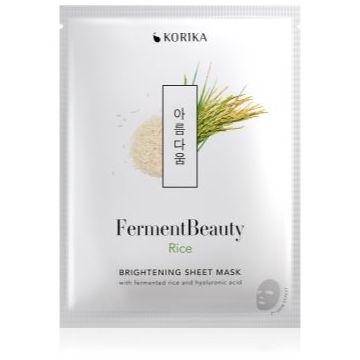 KORIKA FermentBeauty Brightening Face Sheet Mask with Fermented Rice and Hyaluronic Acid mască facială de pânză cu efect iluminator, cu orez fermentat și acid hialuronic