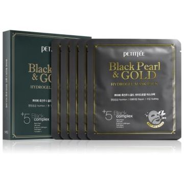 Petitfée Black Pearl & Gold mască intensă cu hidrogel cu aur de 24 de karate