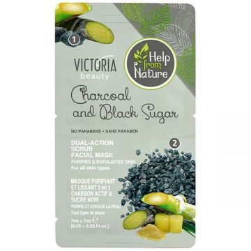 Masca de Fata cu Carbune si Zahar Brun - Victoria Beauty Charcoal and Black Sugar Scrub Facial Mask, 14 ml