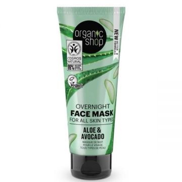 Masca de Noapte pentru Toate Tipurile de Ten cu Aloe Vera si Avocado Organic Shop, 75 ml