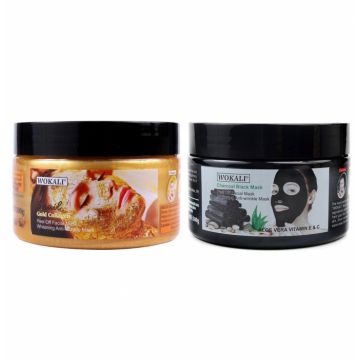 Set Masca de fata cu Aur 24K, Melc si Colagen si Masca neagra pentru indepartat punctele negre si punctele de grasime, Wokali, 2 x 300 g