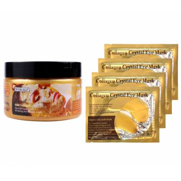 Set pentru Reintinerirea Tenului cu Masca de Fata cu Melc, Aur 24K, Colagen si 4 Seturi x 2 Plasturi pentru Ochi