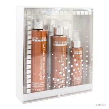 Set produse ingrijire cu keratina pentru par degradat Keratin Abril et Nature (Sampon 250 ml, Masca 200 ml, Ser 100 ml)
