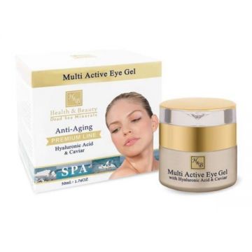 Gel de ochi Multi Active Imbogatit cu acid hialuronic si extract de caviar, Health and Beauty Marea Moarta, 50 ml Gel de ochi Multi Active Imbogatit cu acid hialuronic si extract de caviar, Health and Beauty Marea Moarta, 50 ml