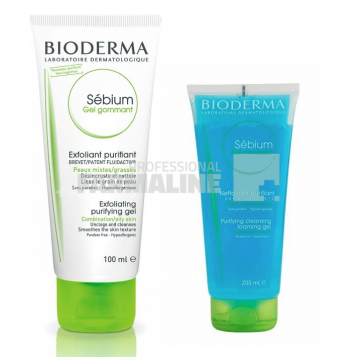 Bioderma Sebium Pk Gel exfoliant 100 ml + Gel spumant 200 ml Cadou