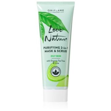 Oriflame Love Nature Organic Tea Tree & Lime masca e curatare si peeling pentru ten gras