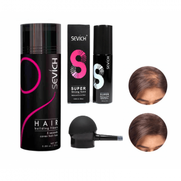 Kit complet fibre pentru par rar, SEVICH, pudra, fixativ, aplicator, roscat, 25 g