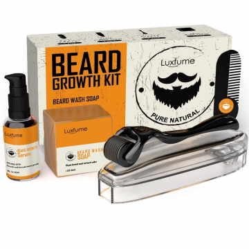 Kit complet grabire crestere barba, Luxfume Sevich, roller, ser activator 30ml, sapun 80gr, pieptene