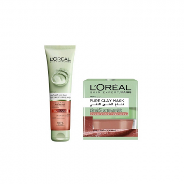 Pachet cadou masca exfolianta si gel de curatare, Loreal, Pure Clay, Red Algae