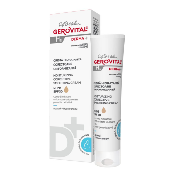 Crema hidratanta corectoare uniformizanta H3 Derma+, Nude, 30 ml, Gerovital