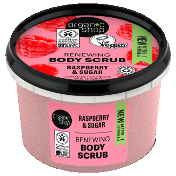 Scrub de corp cu zahar si zmeura Raspberry Cream, 250ml, Organic Shop