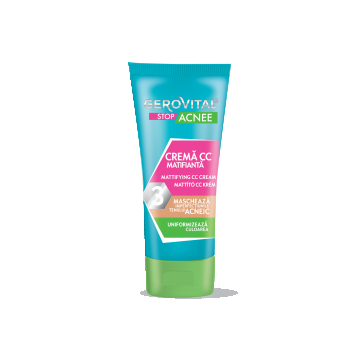 Cremă Cc Cu Efect Matifiant, Nuanță Medie, Gerovital Stop Acnee, 30 Ml