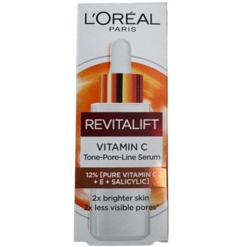 Serum cu efect de luminozitate imbogatit cu 12% Vitamina C Pura + Vitamina E si Acid Salicilic Revitalift Clinical, 30ml, L'Oreal Paris