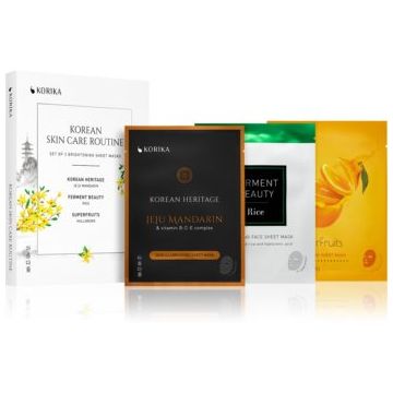KORIKA KOREAN SKIN CARE ROUTINE SET OF 3 BRIGHTENING SHEET MASKS set pentru o piele mai luminoasa