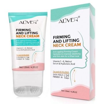 Crema Antirid Pentru Tonifierea, Ridicarea Pielii Gatului cu Vitamina C si E, Retinol si Acid Hialuronic Aliver, 120 ml