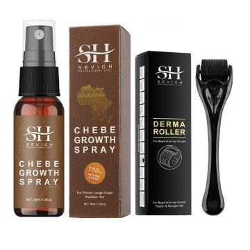 Pachet Complet pentru Accelerarea Cresterii Barbii si a Parului: CHEBE Spray, Derma Roller, Sevich, 30ml