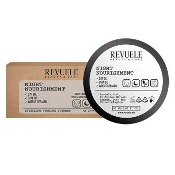 Crema de Noapte nutritiva pentru Ten sensibil cu Ulei de Ovaz, Chia si Germeni de Grau, Revuele, 50 ml