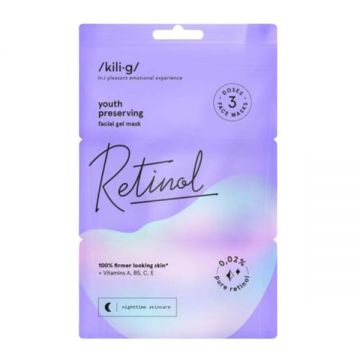 Set 3 Masti Faciale Gel cu Retinol, Acid Hialuronic si Unt de Shea - Kilig Youth Preserving Face Gel Mask Retinol, 21 g