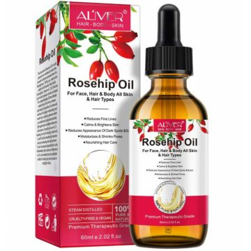 Ulei premium de Macese 100% Natural pentru Ingrijirea Tenului si a Parului, Anti cicatrici, Anti Acnee, Anti Pete Pigmentare, Efect Calmant, Aliver 60 ml