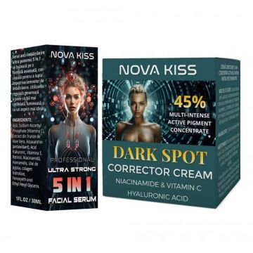 Set Facial Profesional Contra Petelor Pigmentare cu Ser 5 in 1 Formula Ultra Puternica si Crema Corectoare cu  45% Concentrat Activ, NOVA KISS