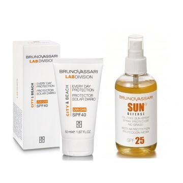 Set protectie solara Bruno Vassari: Crema-gel City&Beach SPF 40 50ml + Sun Protect Spray 200ml