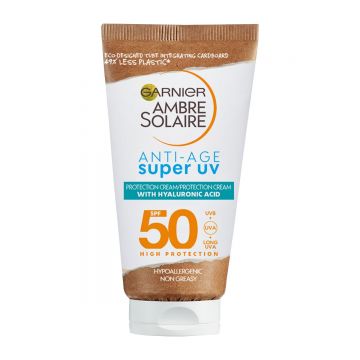 Crema protectoare cu efect anti-imbatranire Super UV SPF50 Ambre Solaire, 50ml, Garnier Crema protectoare cu efect anti-imbatranire Super UV SPF50 Ambre Solaire, 50ml, Garnier