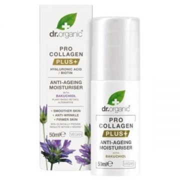 Crema hidratanta anti-imbatranire Dr Organic Pro Collagen cu Bakuchiol, 50 ml