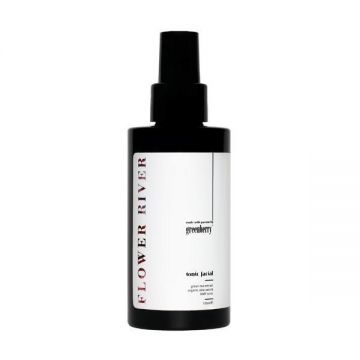 Toner facial Flower River cu factori naturali de hidratare si extract de ceai verde, pentru piele uscata, normala, sau grasa, Greenberry Skincare, 100 ml