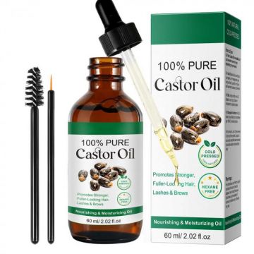 Ulei de Ricin 100% Raw, Fara Hexan, pentru Crestere Gene, Sprancene si Par, NOVA KISS   60 ml