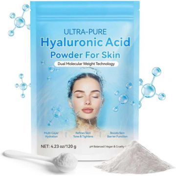 Pudra de Acid Hialuronic, 100% Pura, pentru seruri DIY, Efect Anti-Rid, 120 g