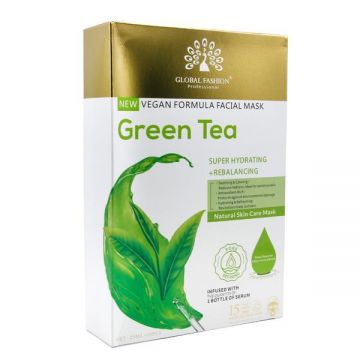 Mască facială Global Fashion, ceai verde, super hidratantă și echilibrantă, 25 ml, 10 bucăți