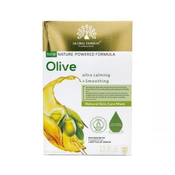 Mască facială Global Fashion, măsline, ultra calmantă și netezitoare, 25 ml, 10 bucăți