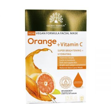 Mască facială Global Fashion, portocală + vitamina C, super iluminatoare și hidratantă, 25 ml, 10 bucăți
