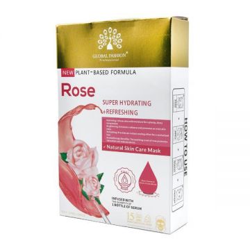 Mască facială Global Fashion, trandafir, super hidratantă și revigorantă, 25 ml, 10 bucăți