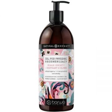 Gel de dus regenerant Natural Expert cu flori albe si extract de masline, Barwa Cosmetics, 480 ml