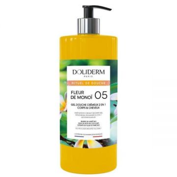 Gel de Dus si Sampon Cremos 2in1 cu Extract de Floare de Tiare - Doliderm Fleur de Monoï 05 Gel Douche Cremeux 2en1, 1000 ml