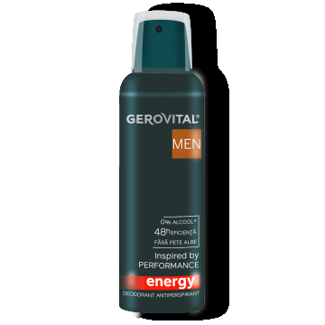 Deodorant Antiperspirant Energy  Protecție 48h, Fără Alcool, Culemn De Cedru, Vetiver și Nucșoară, Gerovital Men, 150 Ml