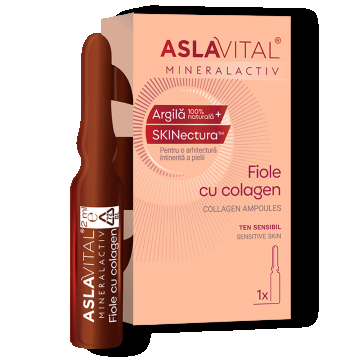 Fiolă Colagen și Elastină  Hidratare, Fermitate și Protecție Pentru Ten Sensibil, Aslavital Mineralactiv, 1 Fiola X 2 Ml