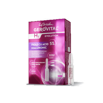 Fiole Cu 5% Acid Hialuronic  Hidratare Profundă, Riduri Estompate și Elasticitate Crescută, Gerovital H3 Evolution, 10 Fiole X 2 Ml
