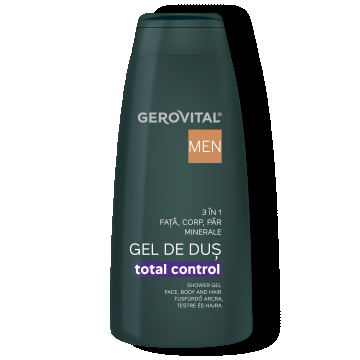 Gel De Duș 3 n 1 Total Control Cu Minerale, Panthenol și Lemn De Cedru  Curățare și Hidratare Pentru Față, Corp și Păr, Gerovital Men, 400 Ml