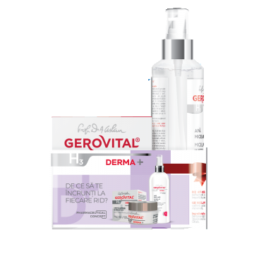 Set Gerovital H3 Derma+ Fermitate, Regenerare și Curățare Delicată: Cremă Antirid și Fermitate și Apă Micelară, 50 Ml/ 150 Ml