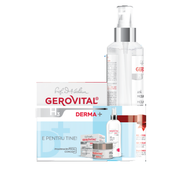 Set Gerovital H3 Derma+ Hidratare Intensivă și Curățare Delicată: Cremă Activ Hidratantă 24h și Apă Micelară, 50 Ml/ 150 Ml