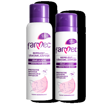 Spray Repelent Pentru Țnțari și Căpușe  Protecție Pnă La 8 Ore, Farmec, 150 Ml / 75 Ml